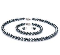 Black 6.5-7mm AA Quality Japanese Akoya 925 Sterling Silver Cultured Pearl Set For Women-16 in Chocker length