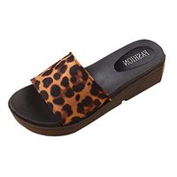 Goldweather Women Beach Sandal Slippers Leopard Flat Open Toe Non Slip Bath Slippers (8,Brown)