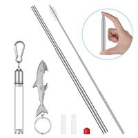 DOMAVER Reusable Straw, Stainless Steel Straws, Portable Folding Drinking Metal Telescopic Straws with Clear Heavy Duty Case, Cleaning Brush, Silicone Tip and Bottle Opener Keychain - Silver