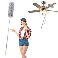 Cobweb Duster with Extension Pole, Long Feather Duster (up to 100") Earth Dusters with Bendable Head and Stainless Steel Handle for Cleaning Ceiling Fan Roof Blinds Furniture