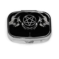 Gothic Occult Satan Penta Symbol Skull Pill Box Case Medicine Holder Pocket for Travel Portable Decorative Organizer