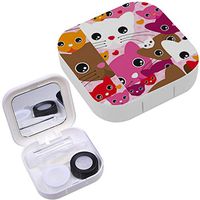 Portable Contact Lens Case Box Travel Kit Mirror + Bottle + Tweezers Container Holder [ Cute Kitten Cat ]