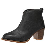 QIUUE Ladies Leisure Retro Rome Boots Solid Color Large Size Med Heels Ankle Boots Zipper Short Boots Flock Shoes (Gray, US:6)