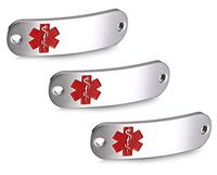 JF.JEWELRY 3 Pack Stainless Steel Medical Alert ID Tag for Medical Bracelet Curved Comfort Design-Red