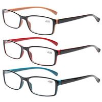 Reading Glasses 3 Pack Spring Hinge Readers for Men and Women Lightweight Rectangular Glasses for Reading (Brown Red Blue, 1.5)