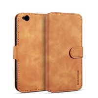 JUNXI Phone case Phone Cover Retro Oil Side Horizontal Flip Case for Xiaomi Redmi Go, with Holder & Card Slots & Wallet (Brown) Simple and Comfortable (Color : Brown)