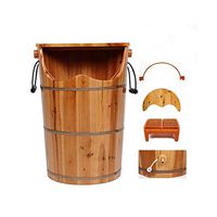 Foot tub，Foot Bath Pedicure Barrel ，Wood Foot Spa Wooden Tub for Soaking Feet，with Drainage, Massage Stool