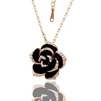 Fashion Jewelry Banquet Rose Gold Color Chain Necklace Black Rose Pendant Pretty Bright For gift Cheap Women Womens Best Comfy Wonderful Girl Girls