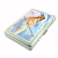 Metal Cigarette Case with Built in Lighter Anime D7 100's Size Cigarettes Silver Metal Wallet 4.75" X 2.75" RFID Protection