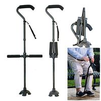 Elderly and Disabled Crutches- Multifunctional Aluminum Alloy Folding Telescopic Crutch Big Curved Handle Old Man Assisted Four-Legged Cane (Color : Black, Size : 97cm)