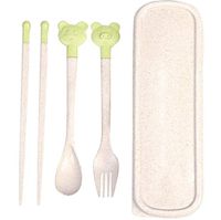ZSJZHB Children's Chopsticks And Spoon Set, Environmentally Friendly Portable Cute Cartoon Pattern Baby Cutlery Three-Piece, Portable Wheat Straw Flat Tableware, With Travel Case Set
