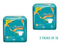 Assurance Stretch Briefs with Tabs, Ultimate Absorbency, L/XL, 16 Count (2 Packs of 16)