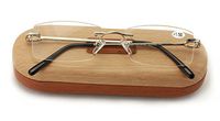 Rimless Rectangular Fashion Metal Reading Glasses with Case (Gold, 1.25)