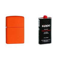 Zippo Pocket Lighter, Orange Matte with 12 oz Lighter Fluid