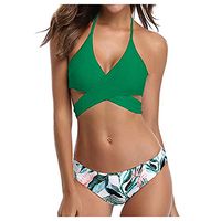 Bikini for Women High Waisted Swimsuits Tummy Control Two Piece Bathing Suit Criss Cross Halter Beathwear Light Green
