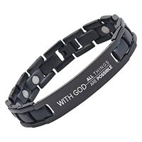 Crosstraxx Matthew 19:26 - with God All Things are Possible - Adjustable Prayer Link Titanium Bracelet - Magnetic Therapy