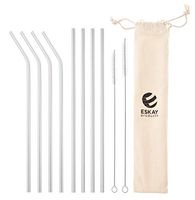 ESKAY Set of 8 Stainless Steel Bent Straws 10.5'' Reusable Drinking Straws for 20oz 30oz Tumblers and Yeti, 6mm Diameter (4 Bent + 4 Straight + 2 Brushes + 1 Storage Bag)