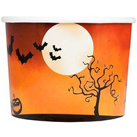 Halloween Themed Paper Dessert Cups - 12 oz Holiday Ice Cream Bowls - Halloween Orange Spooky Themed Paper Ice Cream Cups - Frozen Dessert Supplies - 50 Count