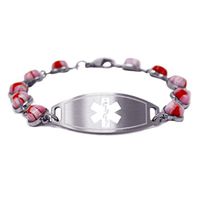 My Identity Doctor Womens Medical ID Bracelet with Free Engraving - 1.2cm Steel & Glass Hearts - White - Wrist Size 7.5 Inch