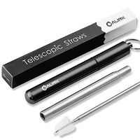 ALINK Reusable Portable Collapsible Straws, Telescopic Foldable Stainless Steel Metal Straws with Black Case and Cleaning Brush
