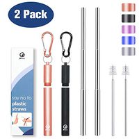 Collapsible Metal Straws Telescopic Reusable Rainbow Foldable Straws Eco-Friendly for Drinking Reusable Straws with Case Keychain Cleaning Brush Portable Steel 9.25 Inch 2 Pack(Rose Gold - Black)