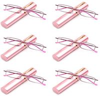 Ultra Slim Compact Unisex Spring Temple Reading Glasses w/Aluminum Case 6 Pack