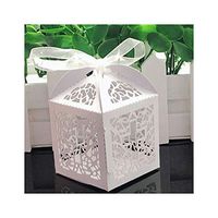 50pcs Cross Jesus Christian Cross Laser Cut Candy Boxes with Ribbon Wedding Favor Bags St Box Baby Shower Party Decoration,White,5x5x8cm