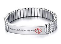 VNOX Stainless Steel Medical Aert ID NO Needle OR BP This ARM Watch Band Strentch Bracelet,6.7"-6.9"