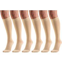 30-40 mmHg Compression Stockings for Men and Women, Knee High Length, Closed Toe Beige 3X-Large (6 Pairs)