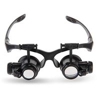 Tinksky 10X 15X 20X 25X LED Illuminated Double Eye Jeweler Watch Repair Magnifying Glasses Loupe Magnifier Kit (Black)