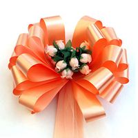 Peach Pull Bows with Tulle Tails and Rosebuds - 8" Wide, Set of 6, Wedding Pew Bows, Reception, Aisle Decoration, Anniversary, Easter, School Dance, Birthday, Fundraiser, Party