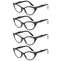 Kerecsen 4 Pack Ladies Stylish Cateye Reading Glasses Spring Hinge Readers for Women (4Black, 0.75)