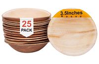 Simply Greenware Palm Leaf Bowls - 25 Count, 5 Inch Round, Small Wooden Disposable Bowls, Used for Hot Soups, Dip Cups, Appetizer Plates, Dipping Sauce or just Single Bites. Rustic Bamboo Palm Bowls