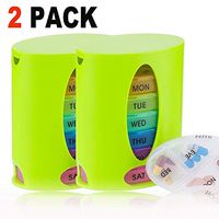 Lovinouse 2 Pack Pill Organizer, 28 Grids, Portable 7 Days, 4 Times-a-Day Travel Pill Box, 1 Dispenser and 7 Stackable Removable Compartments (Green)