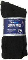 Diastar Comfy Feet Diabetic Socks, Black, 9-11, 3 pack