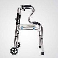 XIHAA Elderly People Walker, Height Adjustable Folding Aluminum Alloy Double Curved Handle with PE Hollow Seat Plate,with Double Wheel Walking Rehabilitation Equipment(Red)