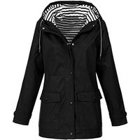 Dermanony Womens Windbreaker Solid Color Rain Jacket Outdoor Plus Waterproof Hooded Raincoat Windproof Outerwear