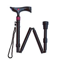 CLA4 Lightweight Walking Cane, Adjustable Folding Cane with LED Flashlight and Panic Alarm, Bonus Quad Cane tip, Ergonomics Derby Design Grip Handle for Men or Women, Black Color (Black)