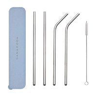 GANAMODA Set of 4 Stainless Steel Ultra Long 10.5 Inch,8mm Diameter,Drinking Straws for 30oz/20oz Tumblers Yeti Ramblers Cold Beverage,Cleaning Brushes Included(2 Straight|2 Bent|1 Brushes) Blue