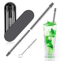 Portable Reusable Straws-Telescopic Stainless Steel Removable Metal Drinking Straw with Premium Case and Cleaning Brush(Black)