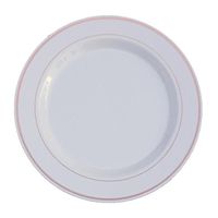 10.25" White w/Rose Gold Border Banquet China Plastic Wedding Plates 10ct.