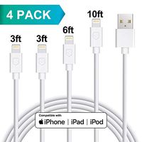 Lightning Cable, MFi Certified 4Pack 3FT 6FT 10FT Lighting Cords High Speed USB Charge/Sync Cord Compatible with iPhone XR XS XSMax X 8 8 Plus 7 7 Plus 6 6s Plus SE 5 5s 5c iPad iPod (White)