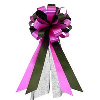 Black and Fuchsia Pull Bows with Tulle Tails - 8" Wide, Set of 6, Wedding Pew Bows, Reception, Aisle Decoration, Valentine's Day, Fundraiser, School Dance, Classroom, Office