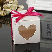 6x6x6CM White Paper Candy Boxes with Heart PVC Windows (Ribbon Rose Red)