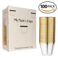100 Gold Disposable Cups For Wedding/Party ~ 9 Oz Clear Plastic Cups Old Fashioned Tumblers ~ Fancy Gold Rimmed Disposable Wedding Cups ~ Professional McNair's Cups Brand Ltd