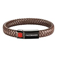 [Engraving]Leather Medical Alert Bracelet - Personalized Medical ID for Men Women Kids Custom Diabetic Alert Bracelet-Brown