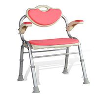 Bath Stool Pink Senior Bathing Chair Foldable Bathroom Shower with Backrest Stool Height Adjustable Bath Stool with EVA Foam Cushion Rotatable Handrail and Oversized Non-Slip Vacuum Rubber Foot Pad