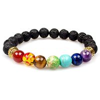 PWMEN Bracelets for Women, 7 Chakra Lava Stone Diffuser Bracelet - Meditation,Grounding,Healing,Genuine Stones,Natural,Essential Oils,Self Confidence,Holistic,Aromatherapy(Gold Lava)