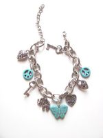 Gifts by Lulee, LLC Stainless Steel Turquoise Butterfly Charm Bracelet or Ankle Bracelet Lobster Clasp