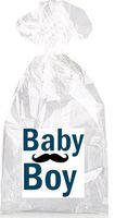 Dark Blue Baby Boy Mustache Party Favor Bags with Ties - 12pack